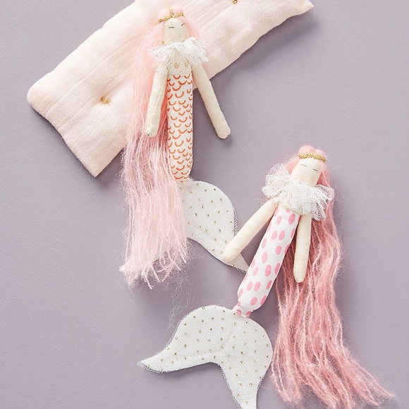 ๐ Little French Rag Mermaid Dolls Ornament Holiday Christmas Anthropologie - Picture 3 of 3